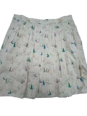 VTG Tommy Hilfiger Ivory 100% cotton tSailboat  Print Pleated Skirt Size 16